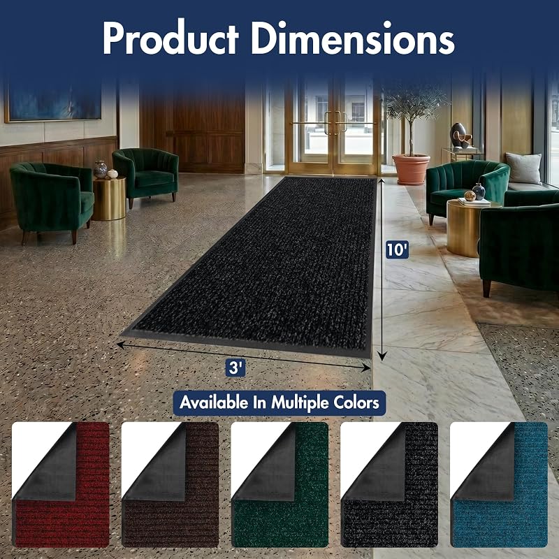 Alfombra entrada 3x10ft absorbente antiderrapante carbón
