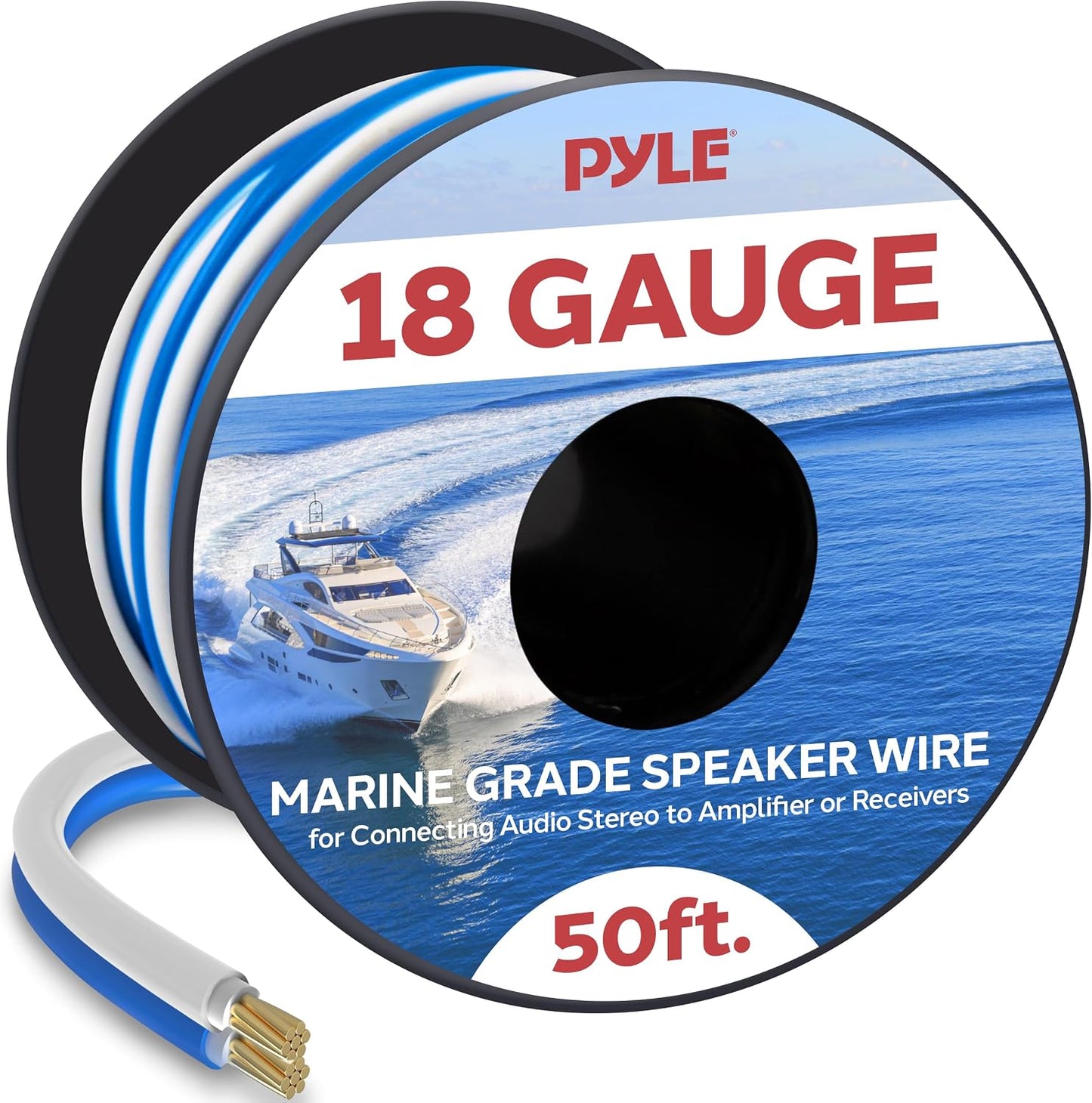 Cable altavoz 50pies impermeable grado marino carrete
