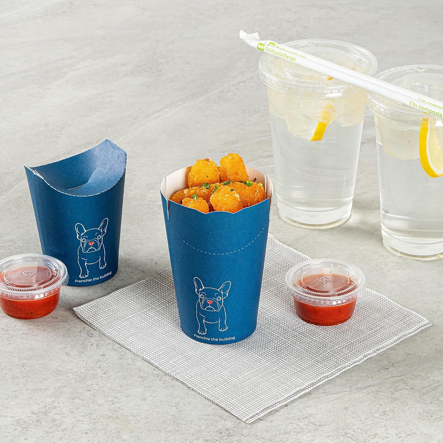 Contenedores papel 100uds 16oz resistentes grasa azul