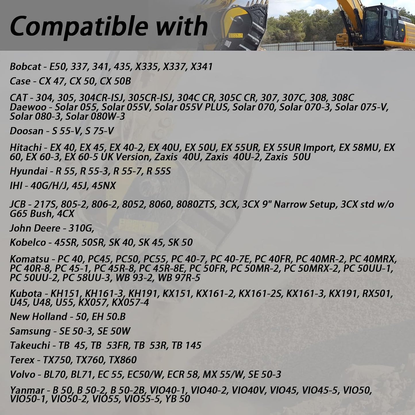Set 10 calzas cubo excavadora comp Komatsu Cat Bobcat Kubota