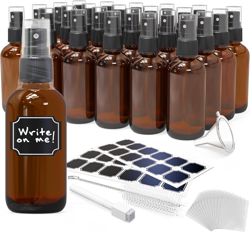 Botellas rociadoras vidrio ámbar 4oz pack 24