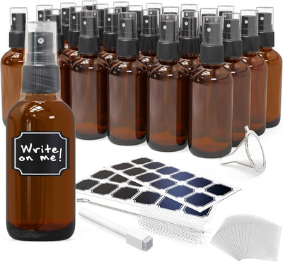 Botellas rociadoras vidrio ámbar 4oz pack 24