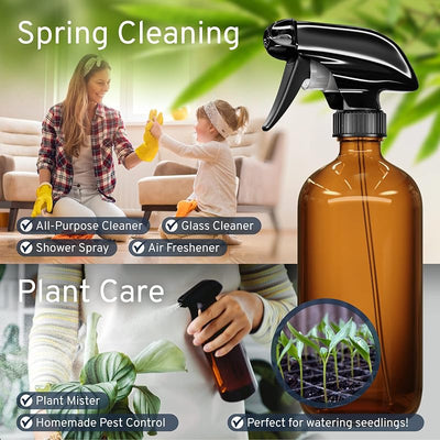 2 Botellas Vidrio Ámbar Spray Recargable 16oz Ajustable
