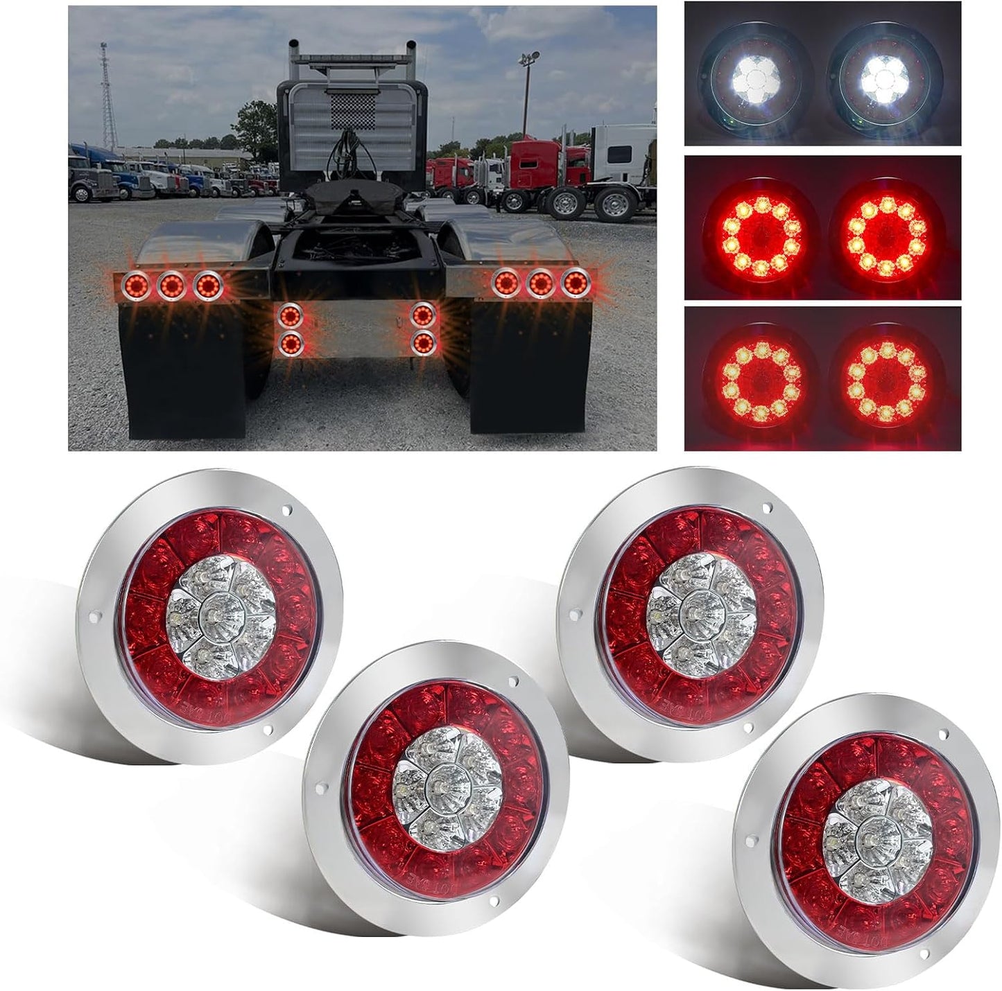 4 Pzas Luces Traseras LED Camión Roja Blanca Brida