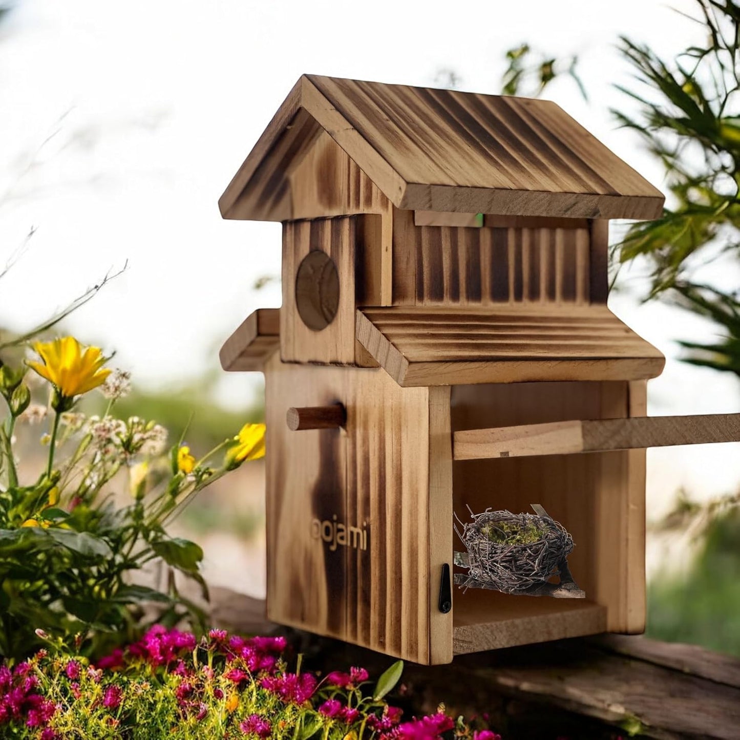 Casa pájaros anidable al aire libre fácil abrir marrón