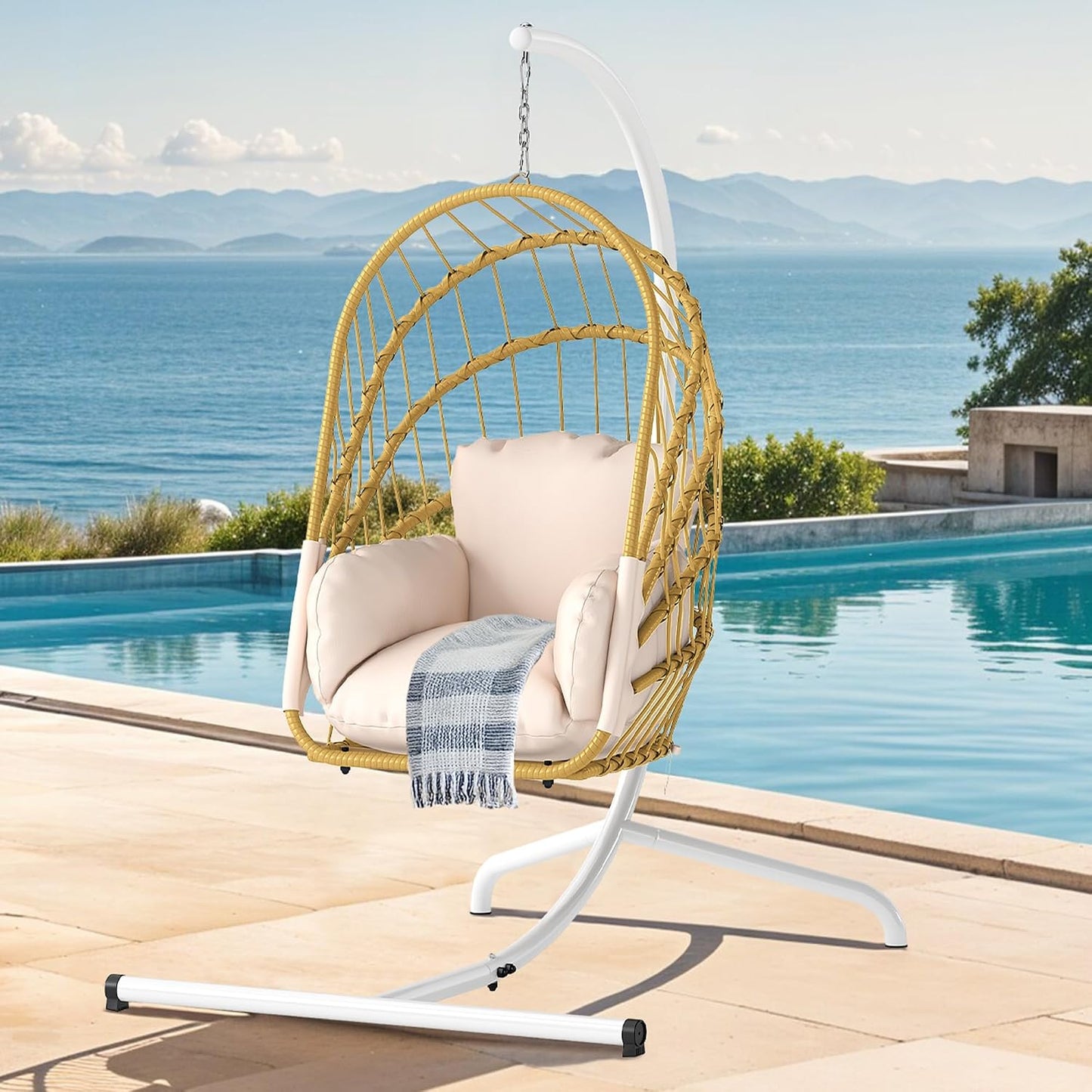 Silla columpio mimbre 300lb plegable con cojines