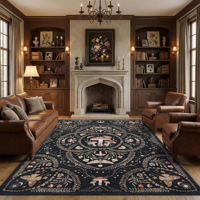 Alfombra 5x7ft sala gótica académica oscura antideslizante lavable