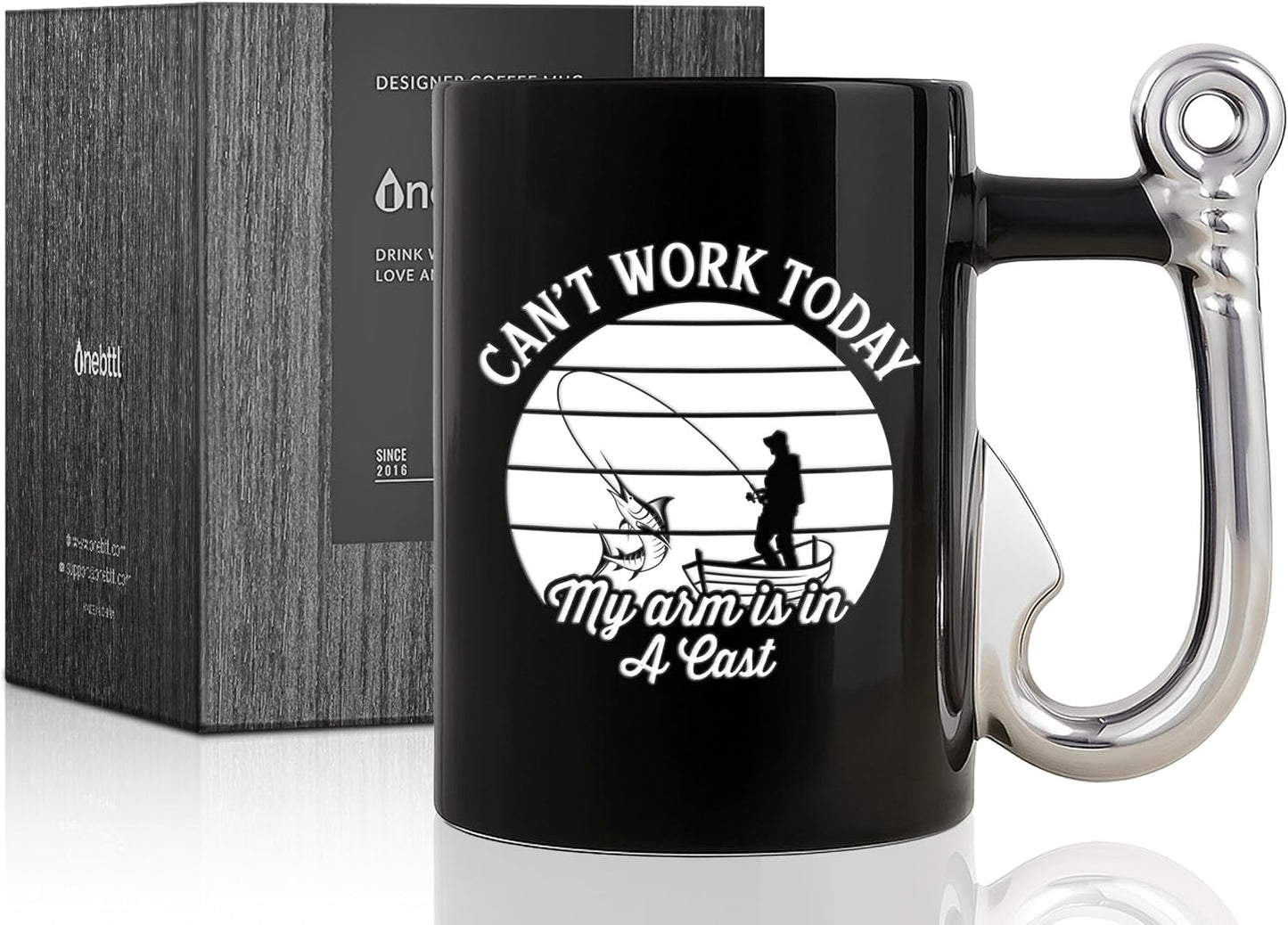 Taza café con anzuelo pesca 13.5oz cerámica navidad