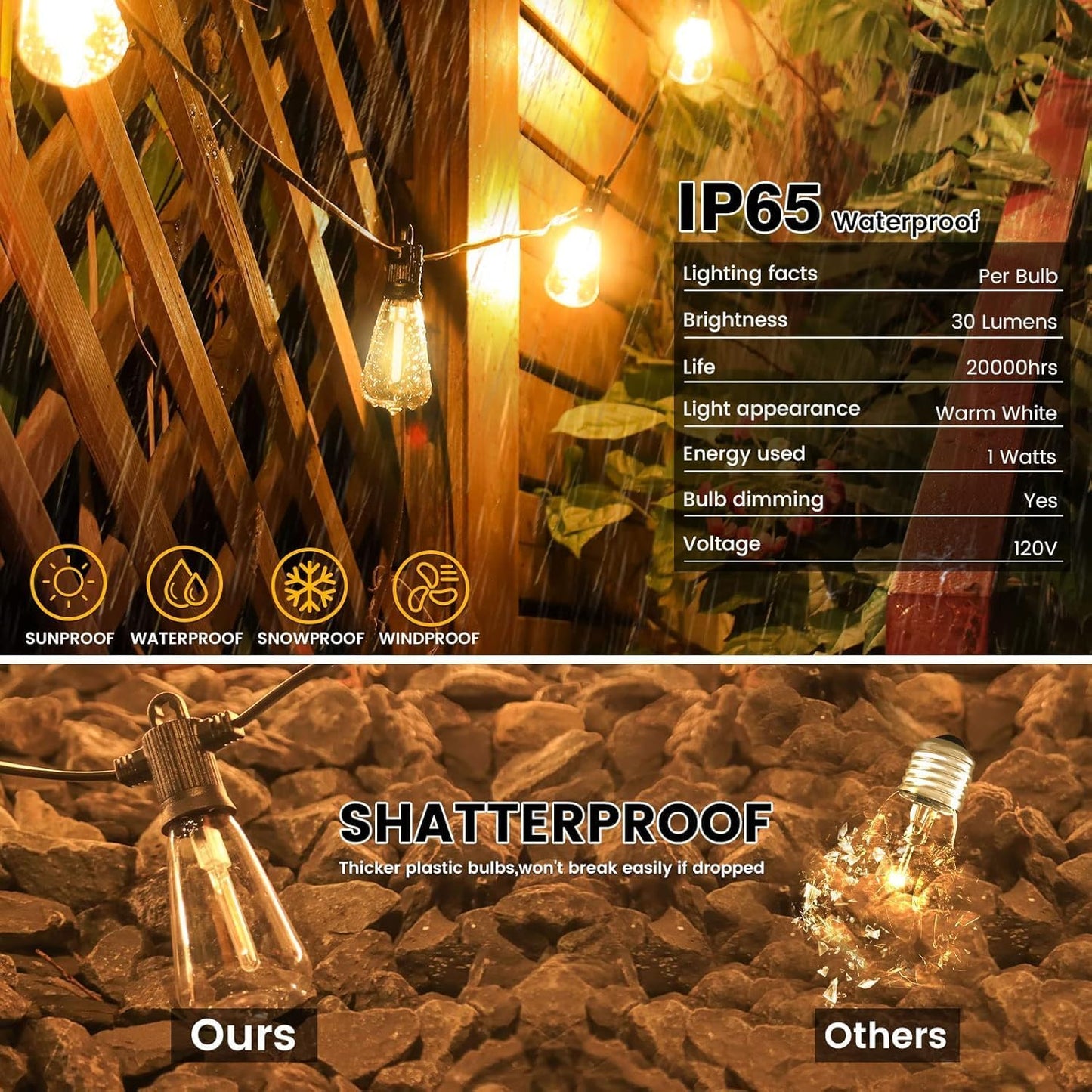 Luces cadena LED impermeables 300ft 146 bombillas ST38