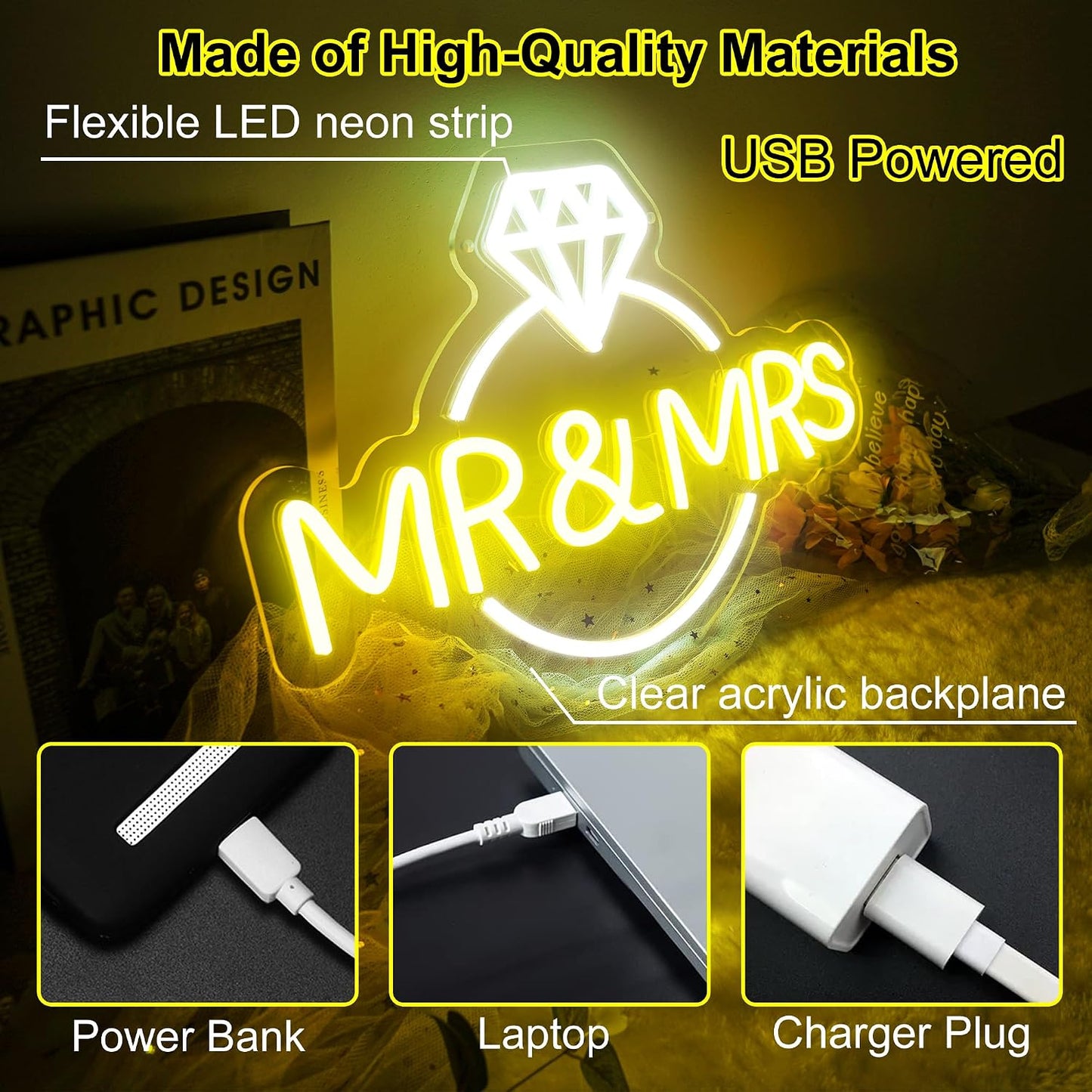 Luz neón USB para pared dormitorio regalo