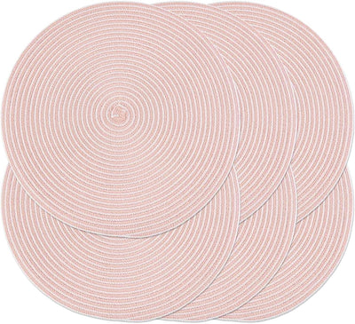 Set 6 manteles redondos 15pulg antideslizantes rosa y blanco