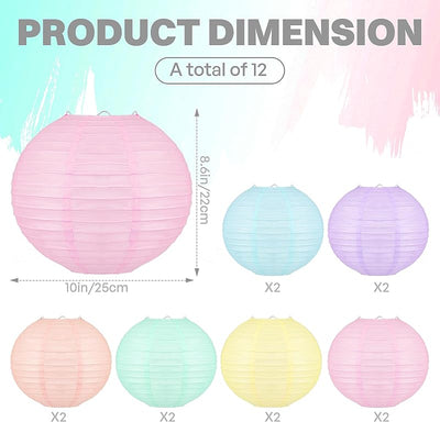 12 Linternas Papel 10pulg Color Macarrón Decoración Fiesta