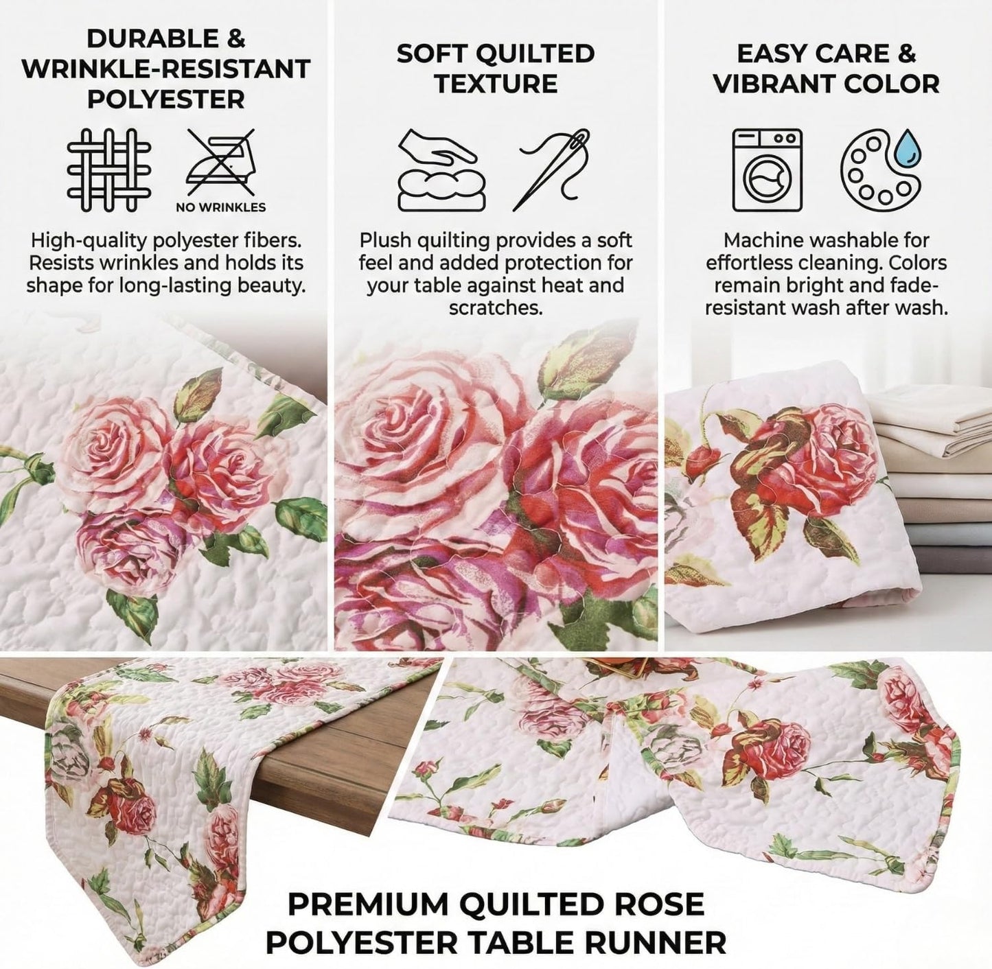 Camino mesa acolchado con rosas rojas 13x54pulg