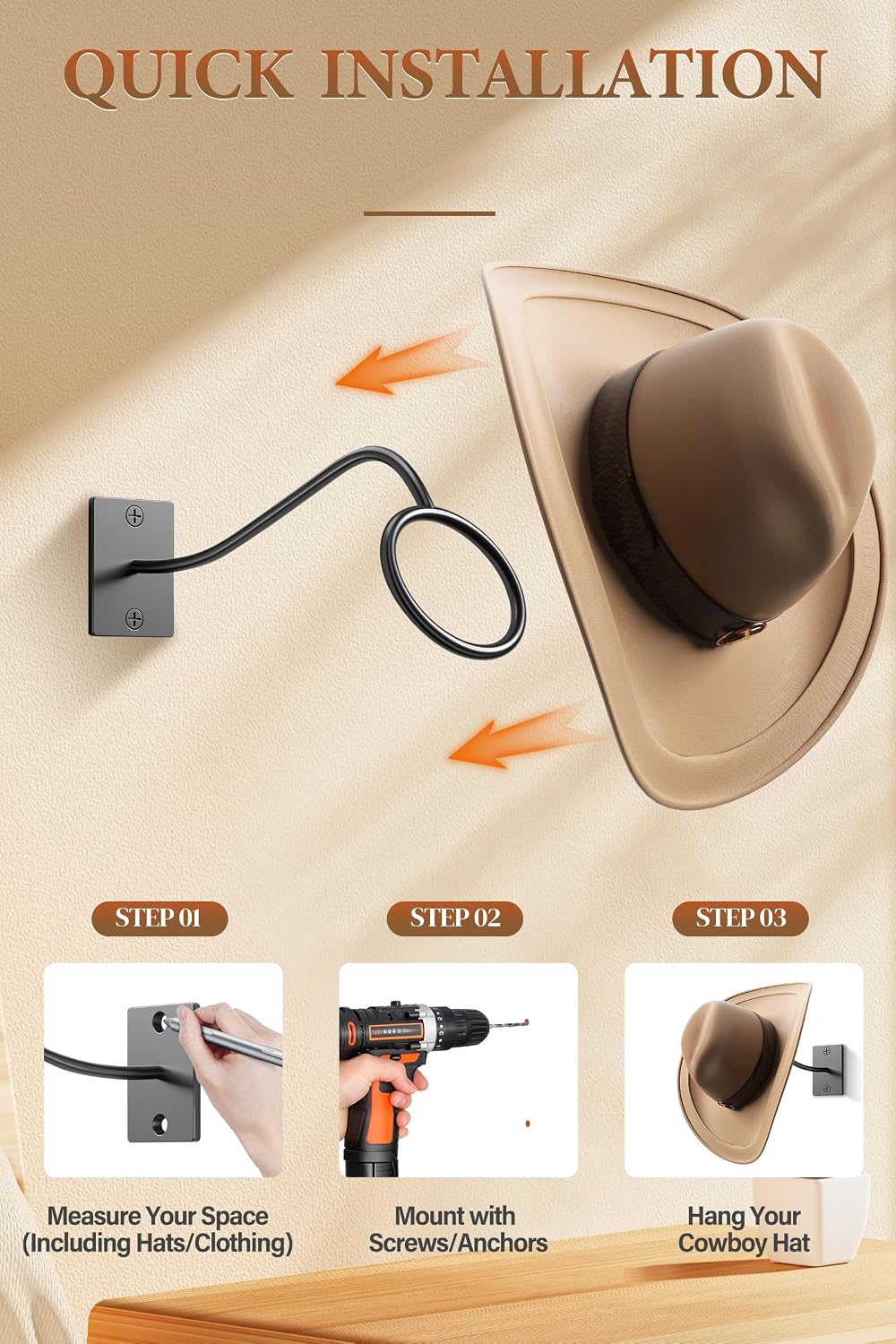 Perchero sombrero vaquero pared set 4 ganchos rústico