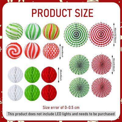 Juego 18 linternas papel Navidad abanicos bolas panal