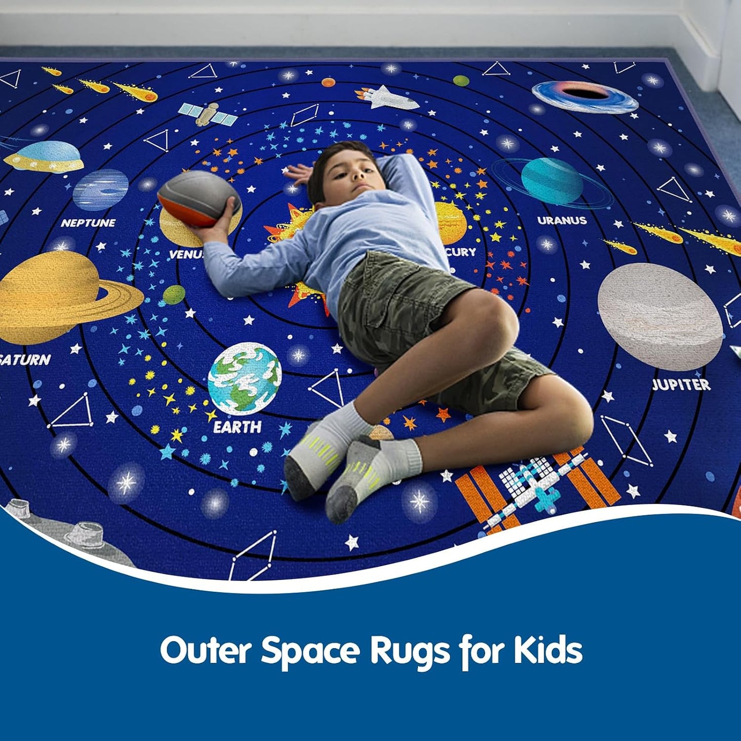 Alfombra espacial para niños 3'3"x4'11" antiderrap lavable