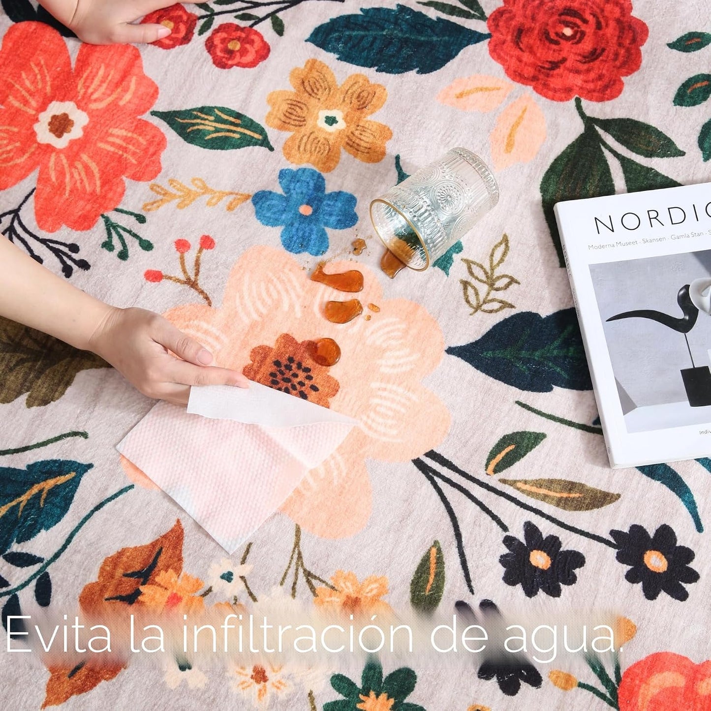 Alfombra puerta interior 2x3 lavable boho floral antideslizante