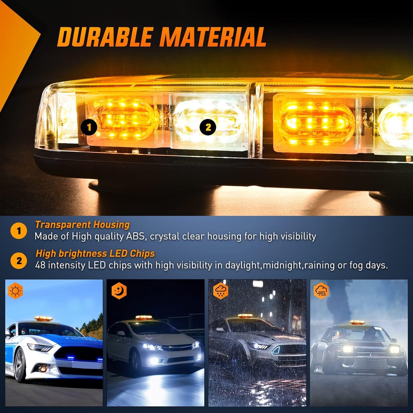 2 Pzas Luces Estroboscópicas 12" 48LED 12V 24V Coche
