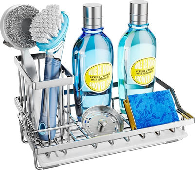 Organiz. fregadero cocina soporte esponja cepillos plateado