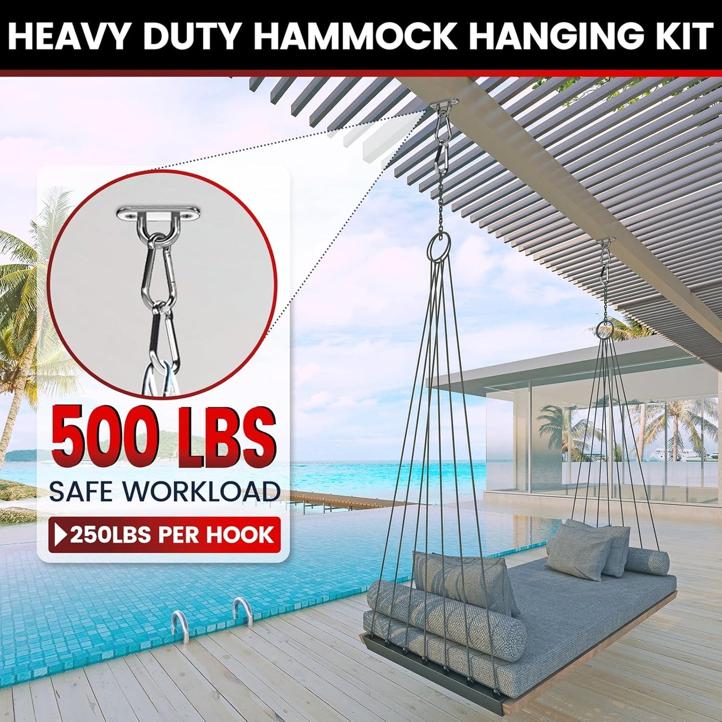 Ganchos techo acero inox M5 500lb kit hamaca