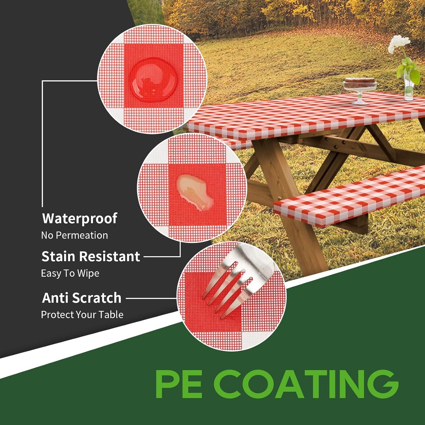 Mantel picnic 28x72" rojo blanco elástico resistente