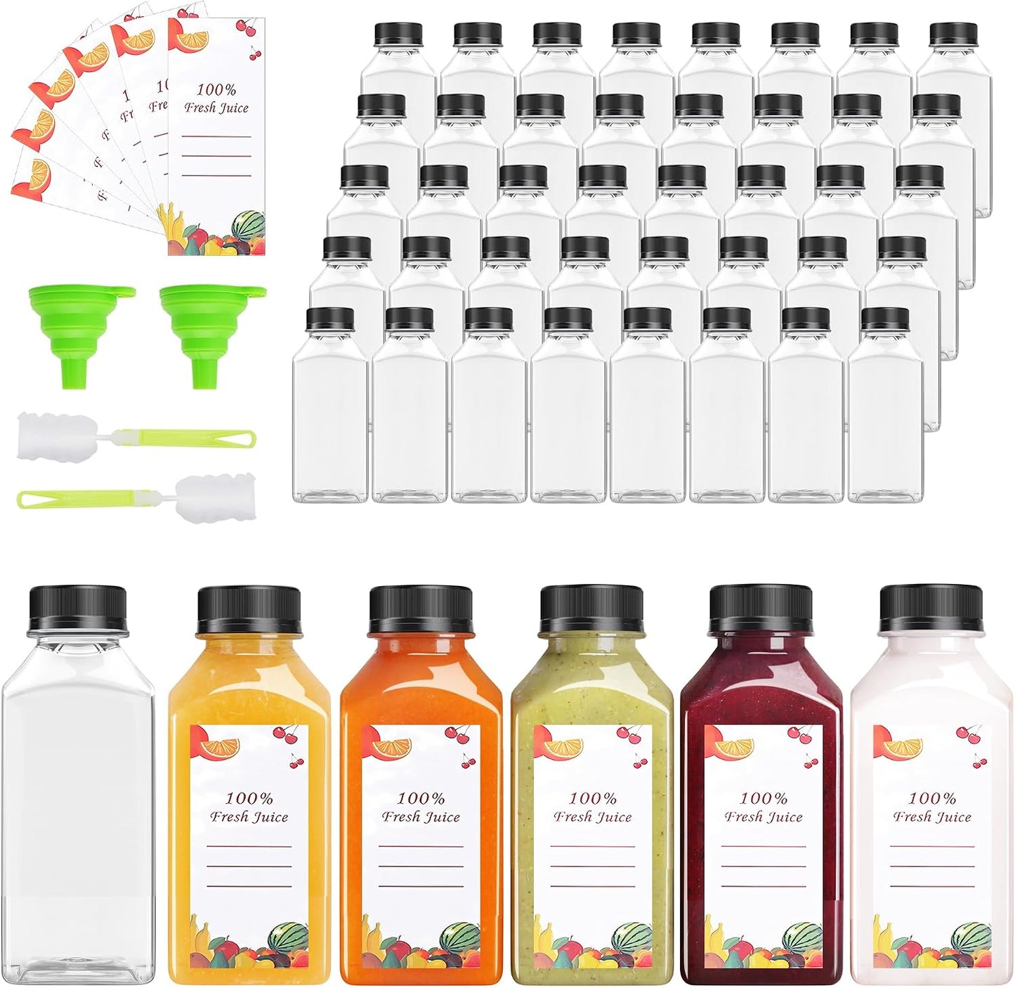 56 Botellas Jugo 8oz Vacías Reutilizables con Tapas