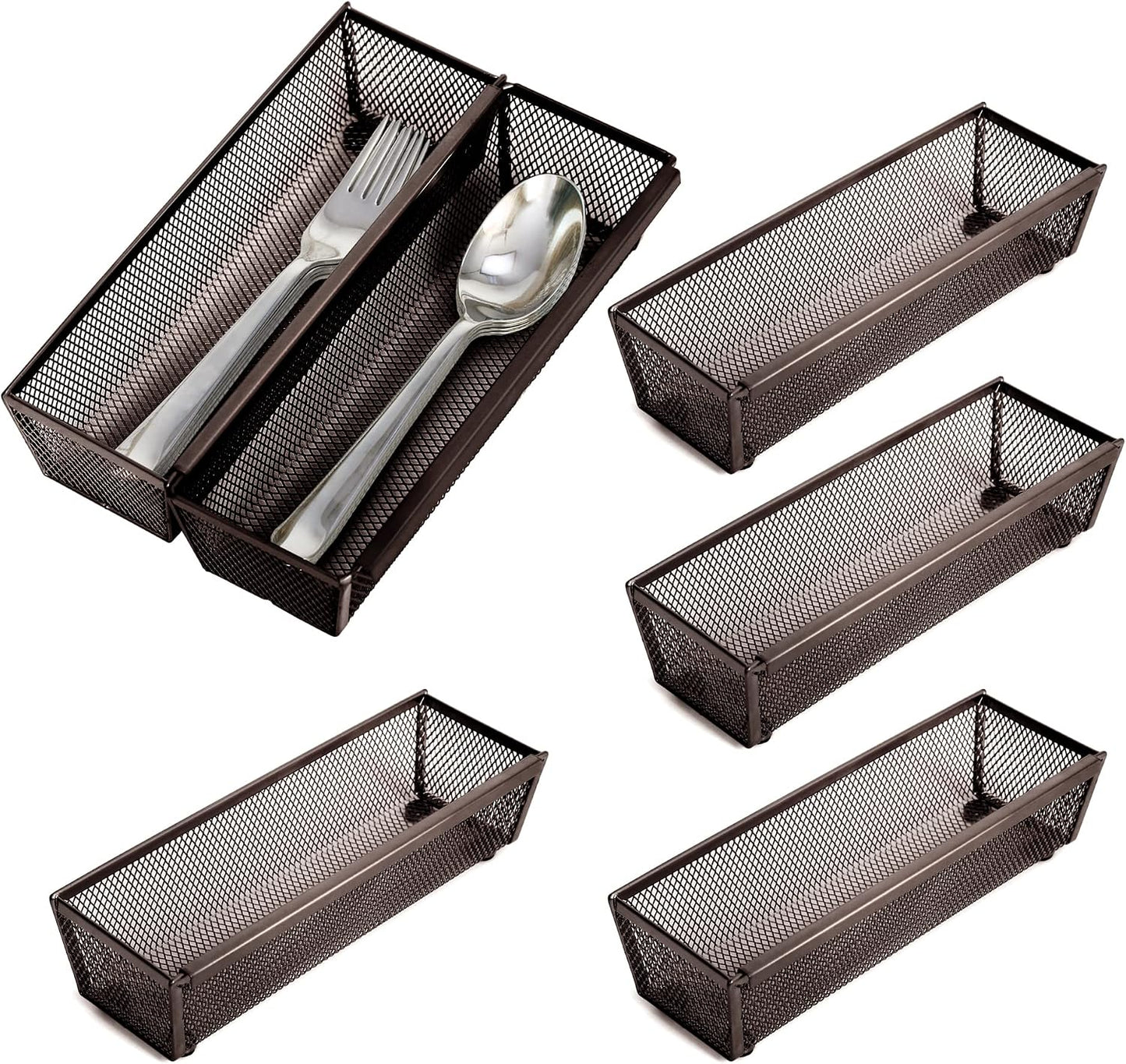 Organiz. cajón malla metal cocina utensilios bronce