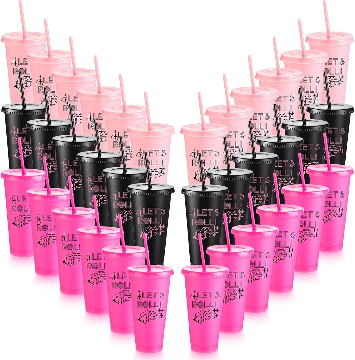 36 Vasos Plástico Bunco 24oz con Tapas Pajitas para Niñas