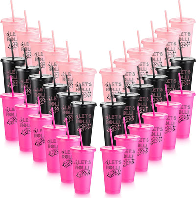 36 Vasos Plástico Bunco 24oz con Tapas Pajitas para Niñas