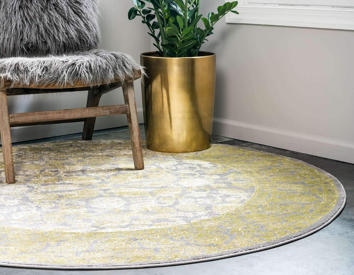 Alfombra área 6x6ft diseño vintage envejecido verde