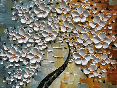 Pintura al óleo flores blancas moderna para hogar 24x24in