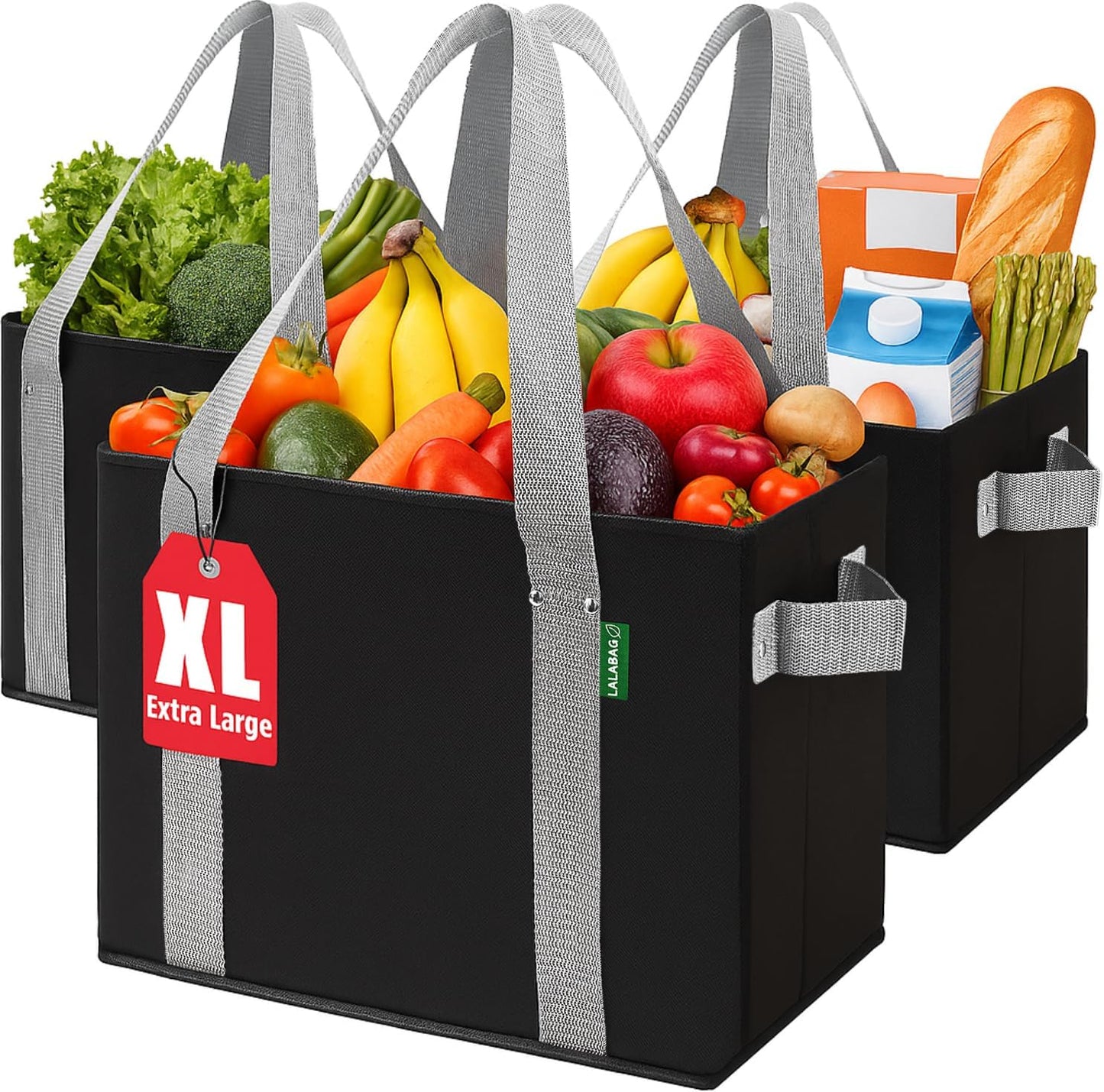 Bolsas compras reutiliz. 3 pzas resistentes 65lb plegables