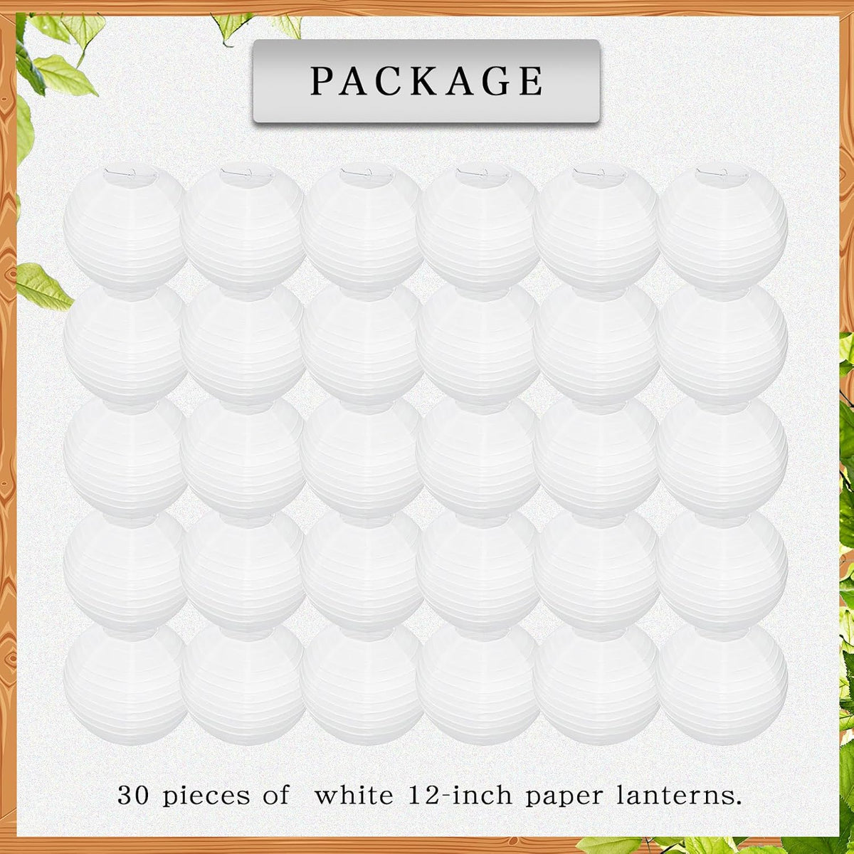 30 Linternas papel blanco 12pulg redondas colgantes