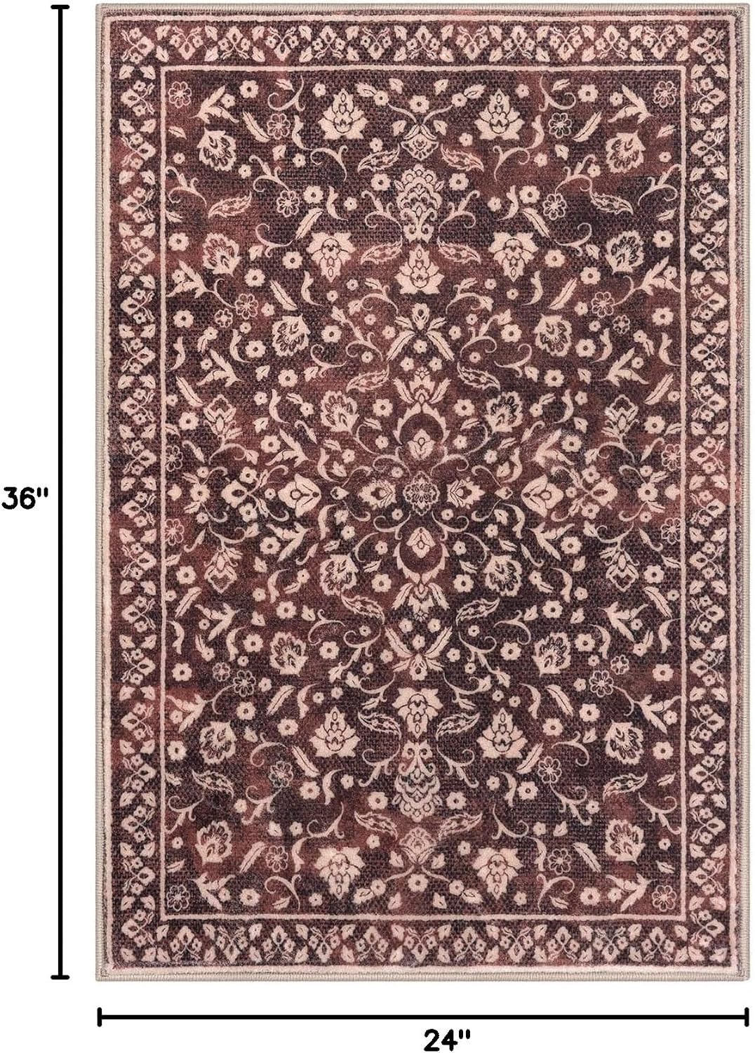 Alfombra entrada vintage burdeos 2x3ft antiderrap