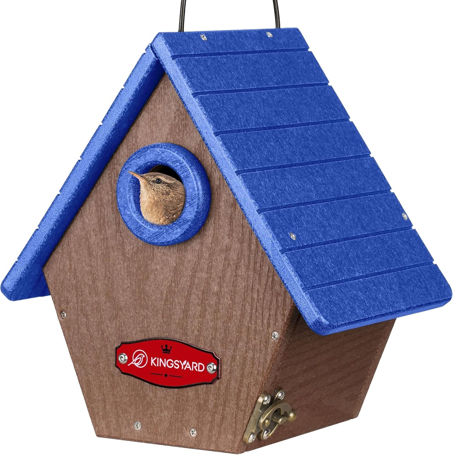 Casa pájaros plástico reciclado colgante con ventilaciones azul
