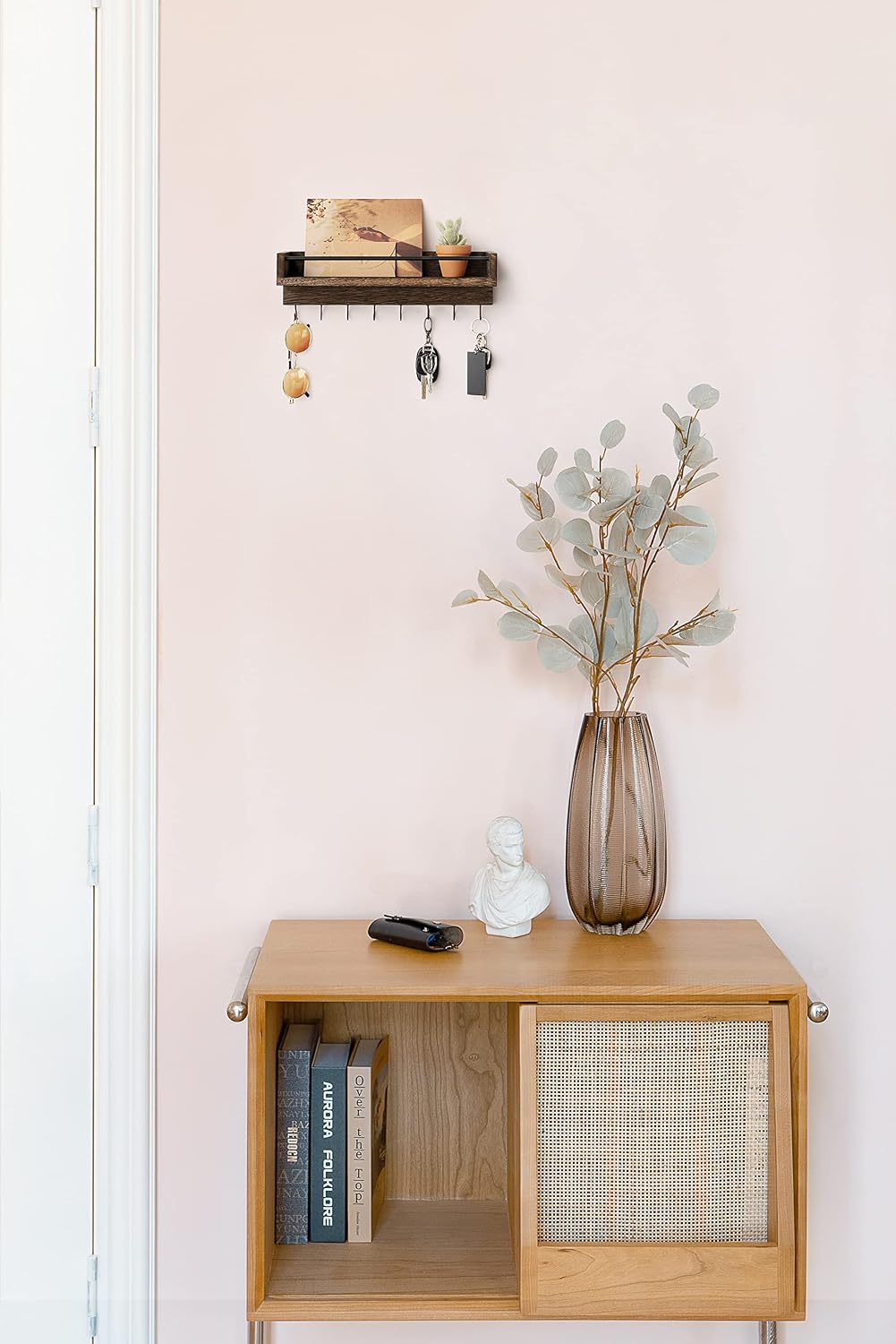Soporte llaves pared con 8 ganchos madera rústica decorativo