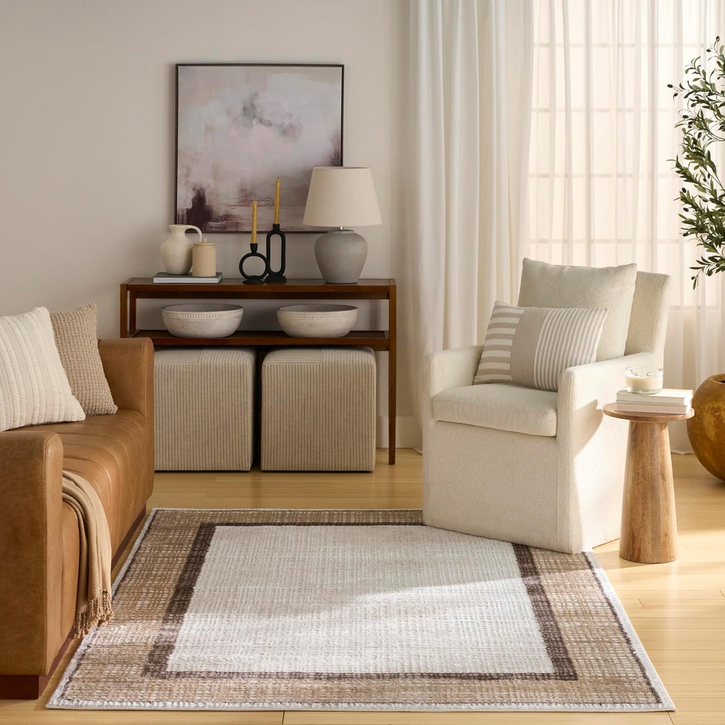 Alfombra área marrón marfil 4x6ft dormitorio sala comedor