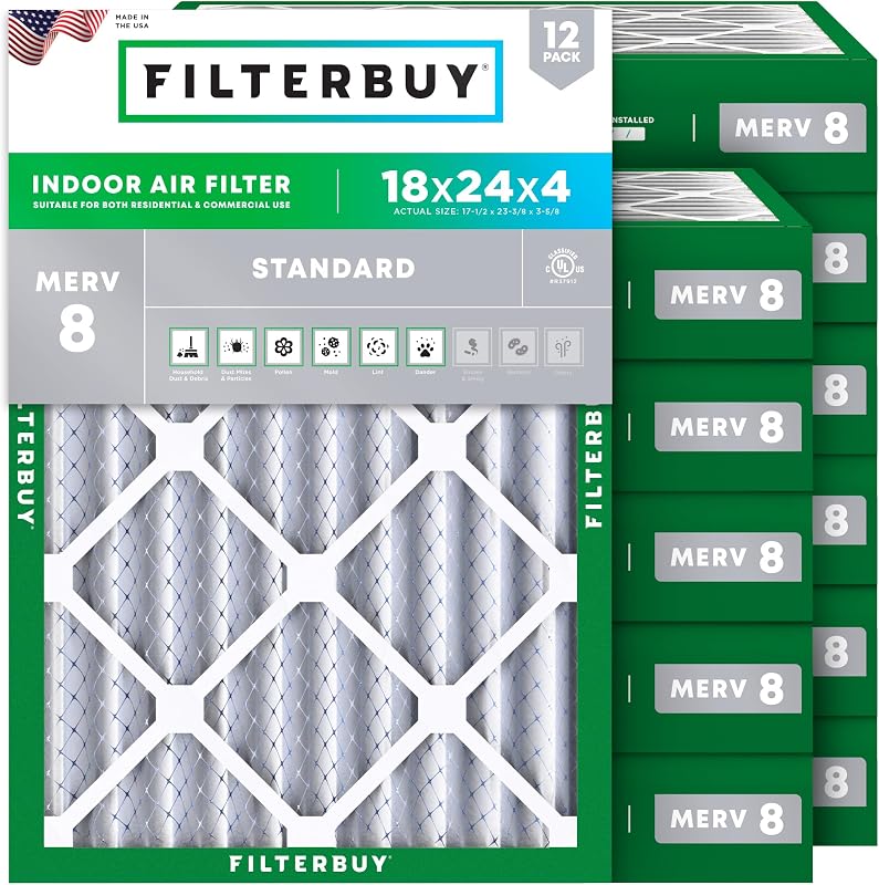 Filtro aire MERV 8 18x24x4 plisado HVAC 12 pzas