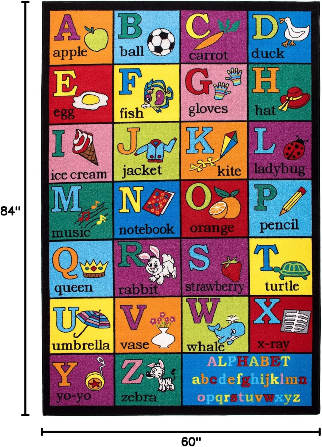 Alfombra antiderrap educativa para niños 5x7ft multicolor
