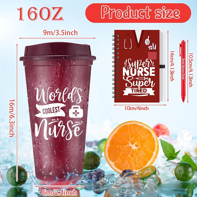 36 Vasos Plástico 16oz con Tapa y Cuadernos para Enfermeras