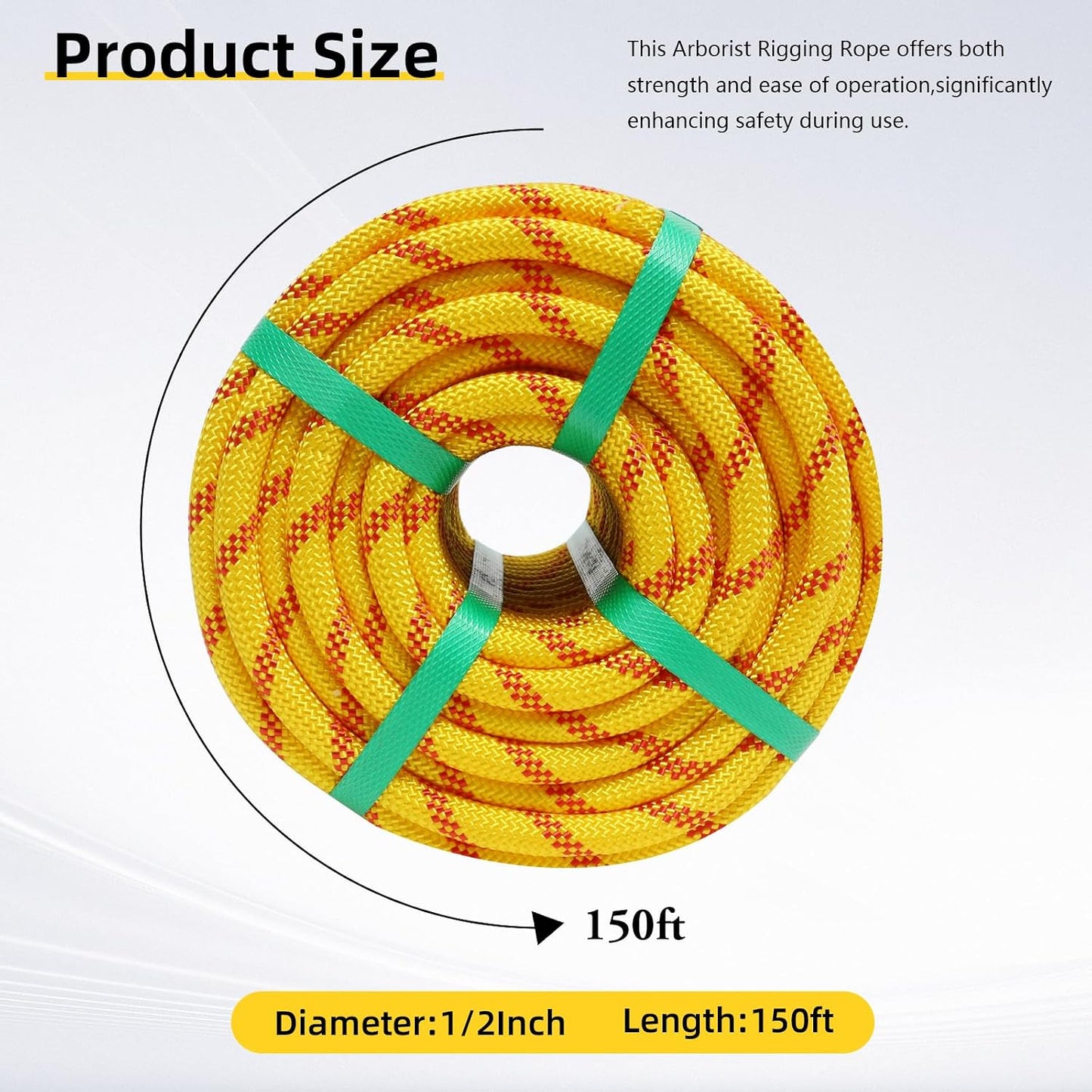 Cuerda arborista 1/2" x150ft doble trenzada poliéster