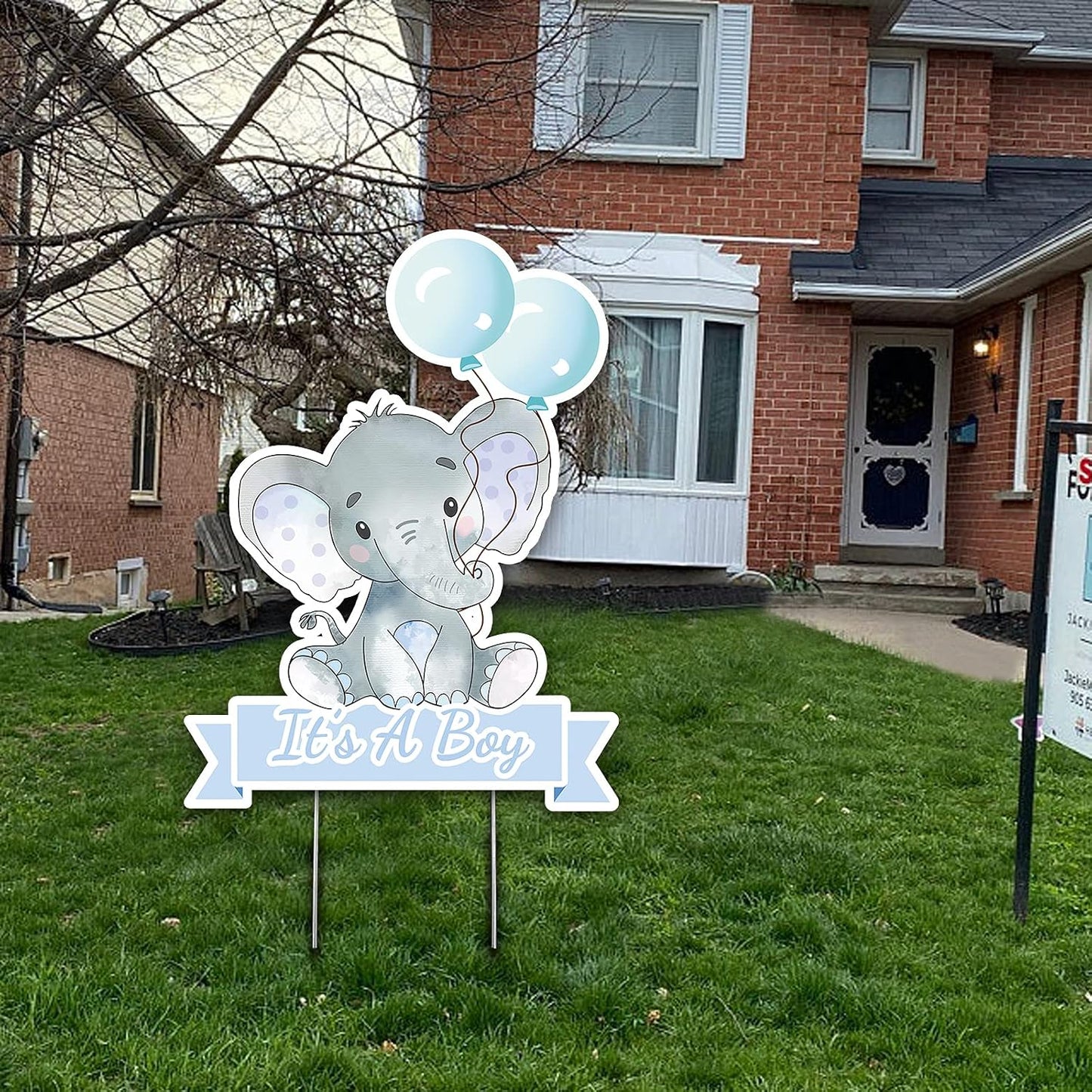 Cartel elefante azul globos texto It's A Boy baby shower