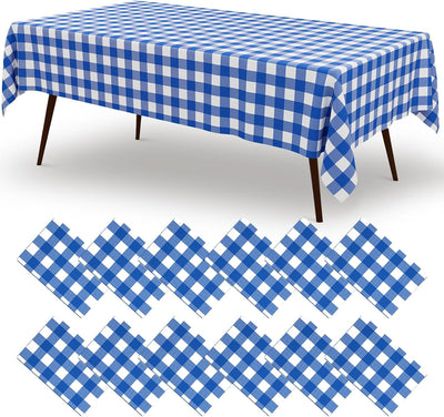 12 Pzas Manteles Plástico 54x108pulg Azul y Blanco
