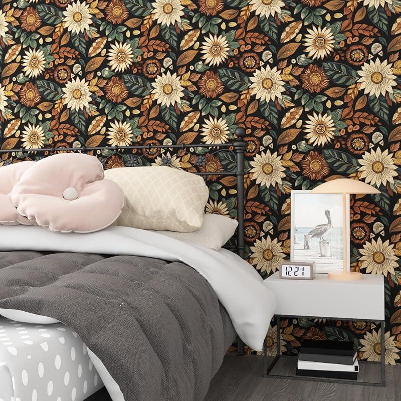 Papel tapiz vintage boho floral 17.5x393.7" autoadhesivo