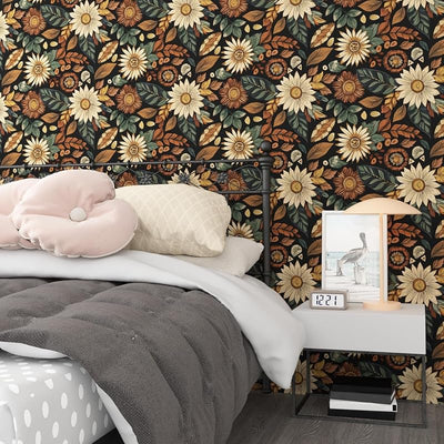 Papel tapiz vintage boho floral 17.5x393.7" autoadhesivo