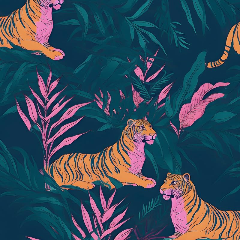 Papel tapiz tigre tropical autoadhesivo 17.5x393.5"