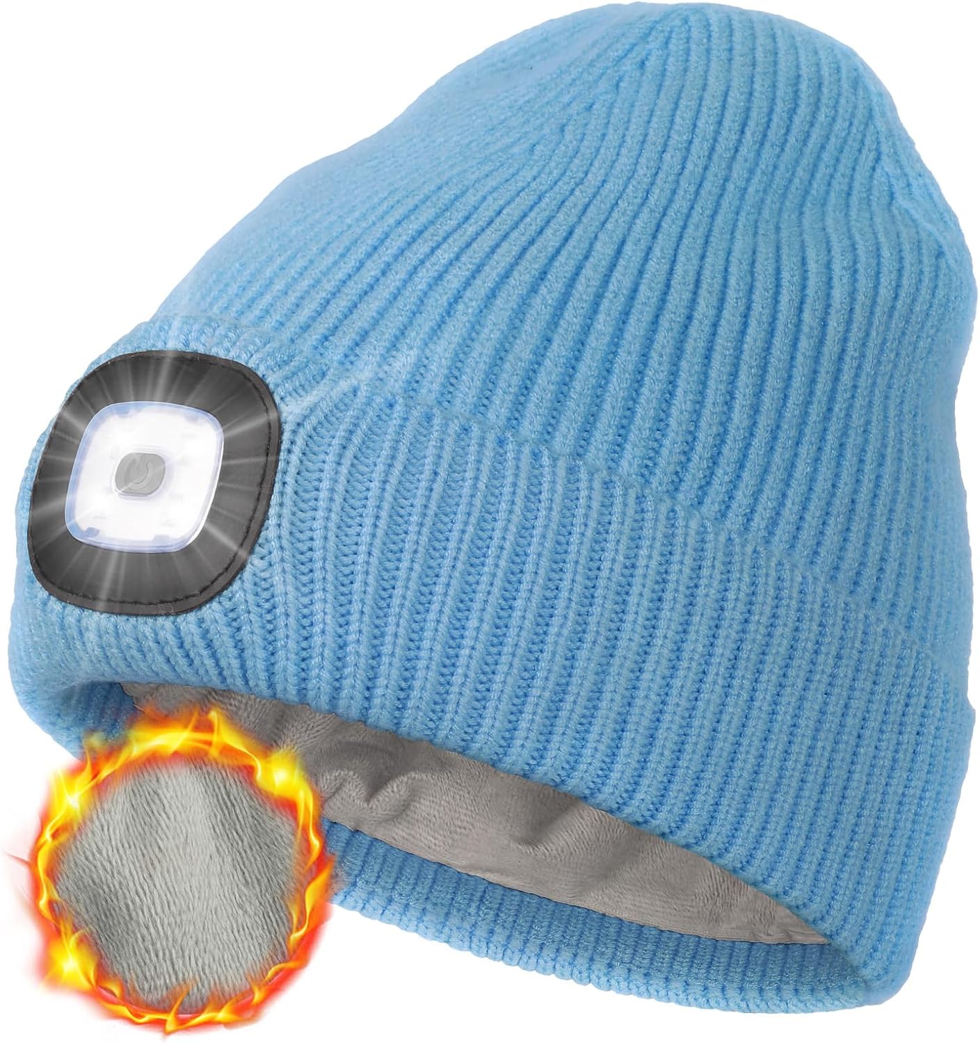 Gorro invierno con forro polar led recargable usb para hombres