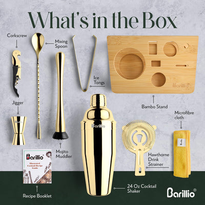 Juego coctelera acero inox soporte bambú herramientas barra