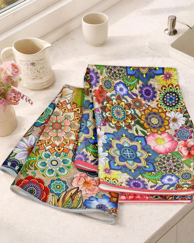 Toallas de cocina microfibra Miss Adola 2 piezas con bucle colgante diseño mandala