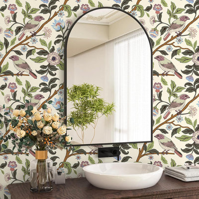 Papel tapiz autoadhesivo vintage pájaros florales 17.3x118pulg